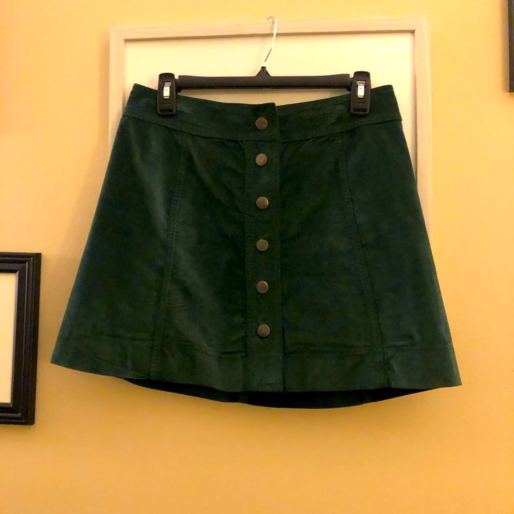 Madewell green velvet button down mini skirt